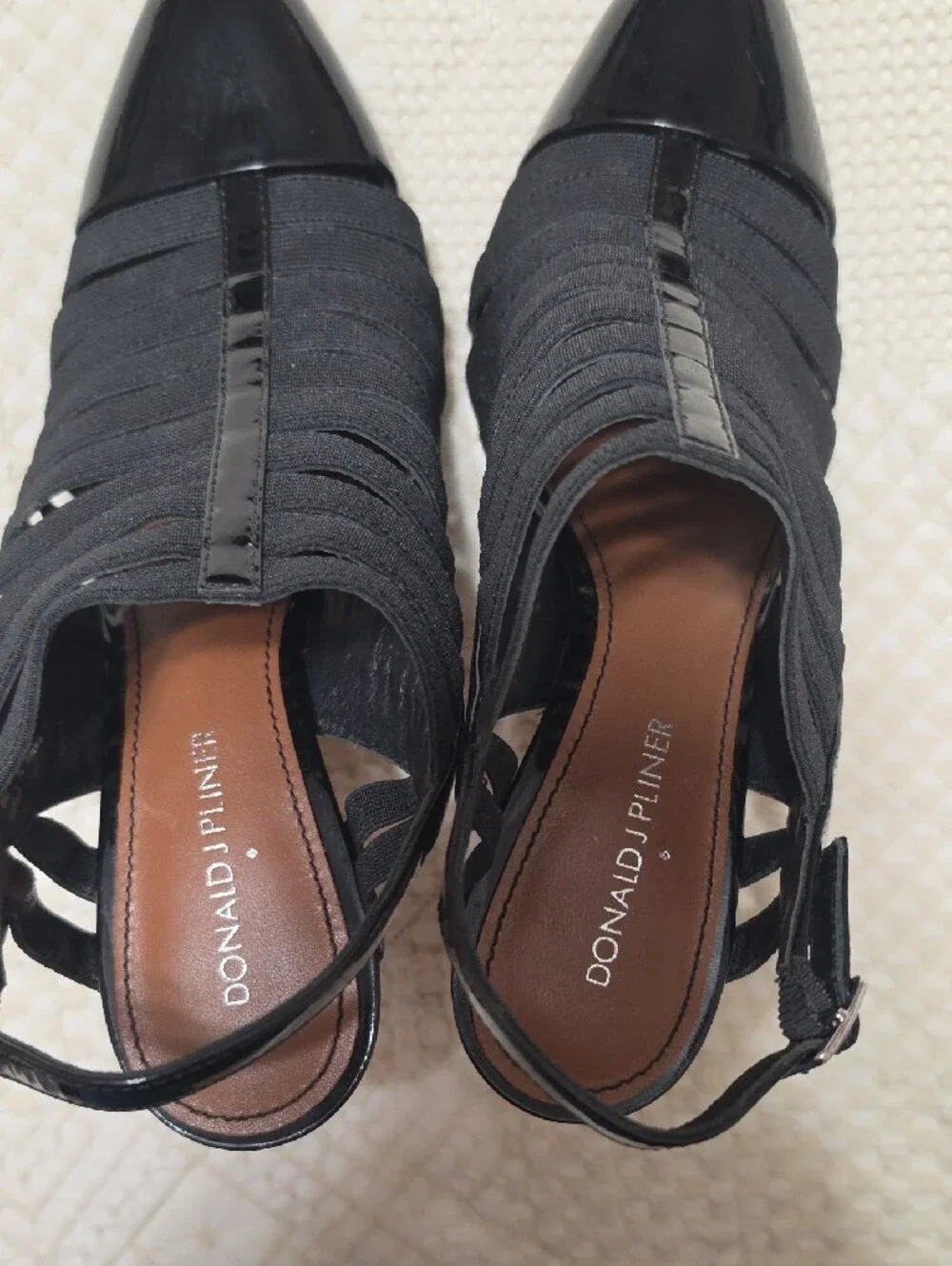 Donald J. Pliner Black Strappy Pointed Toe Slingback Heels - Picture 3 of 6